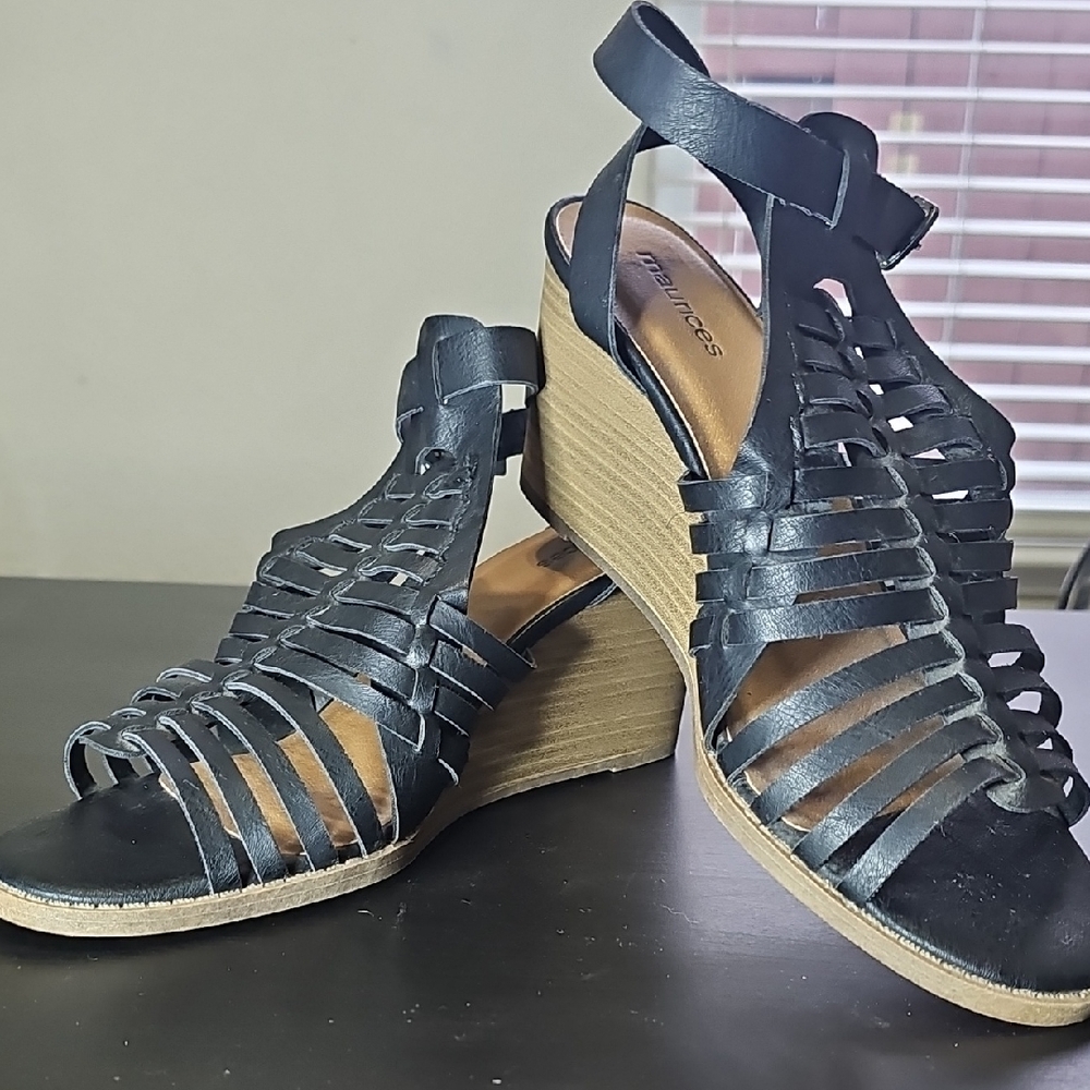 Maurices Black Strappy Wedges